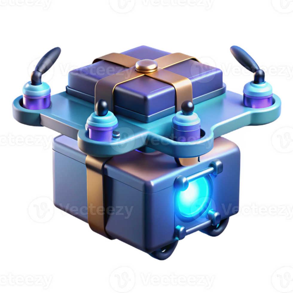 wonderful minimalist A futuristic drone delivering a package, illuminated by city lights, cinematic lighting, dystopian, exclusive png