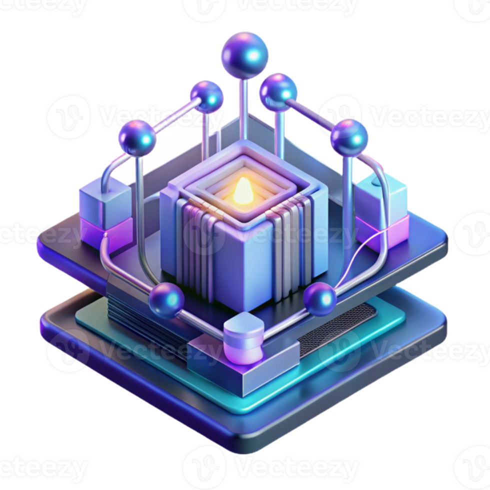 wonderful modern A quantum computer processing complex data visualizations, neon lighting, abstract art, high quality png