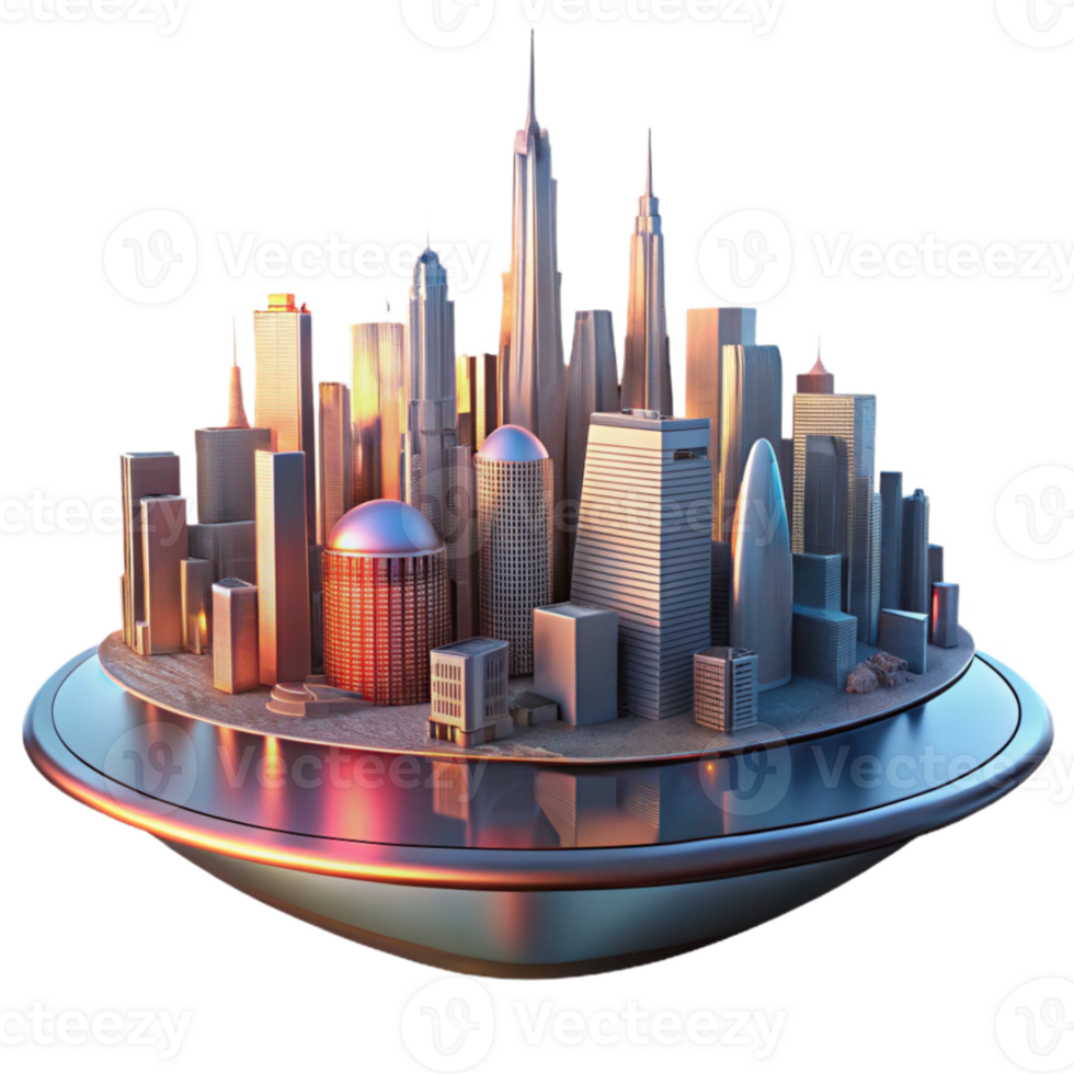 stunning minimalist A futuristic city skyline reflected in a mirrored surface, sunset lighting, cyberpunk, detailed png