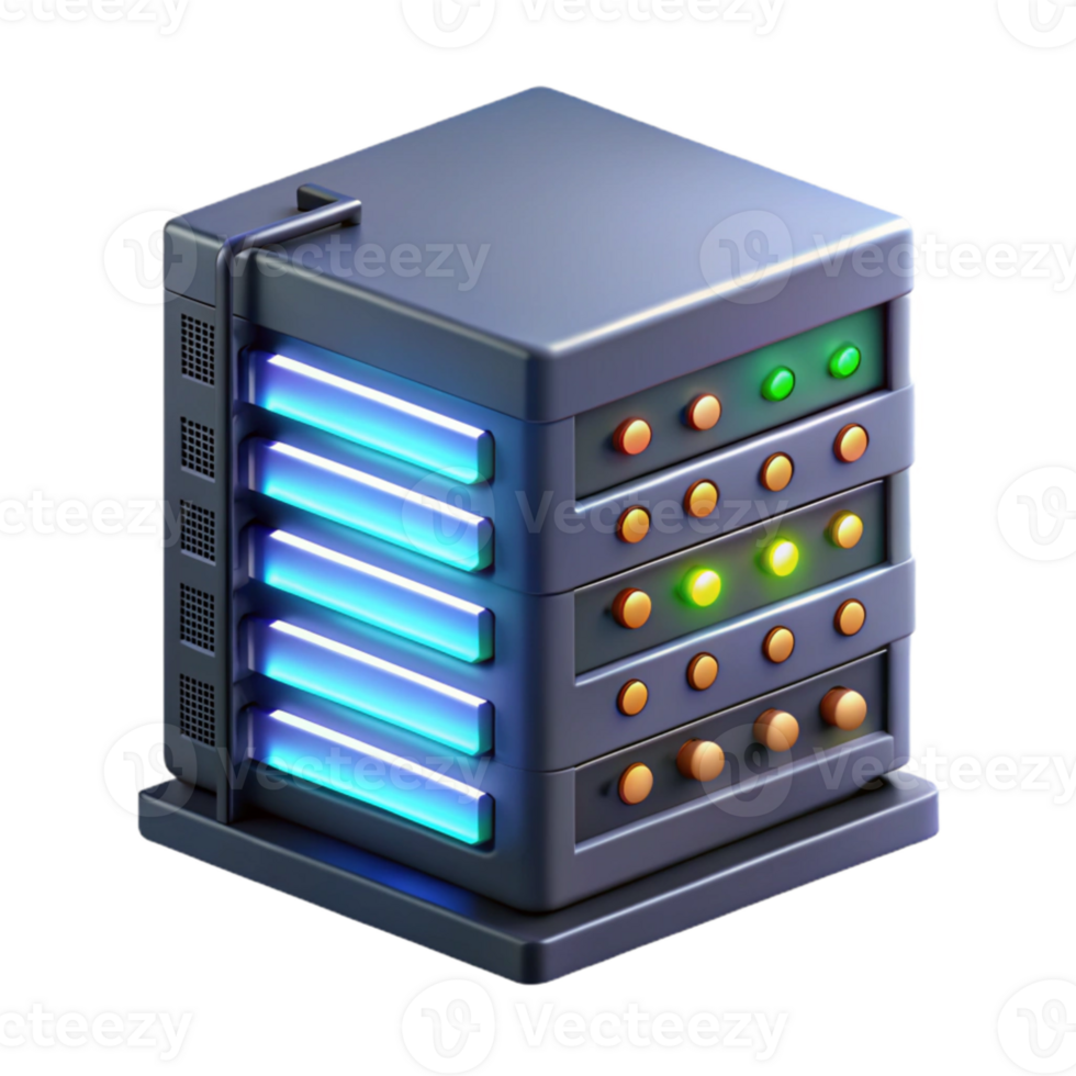 elegant minimalist A server rack with blinking lights and cables, dark room lighting, data center, high resolution png