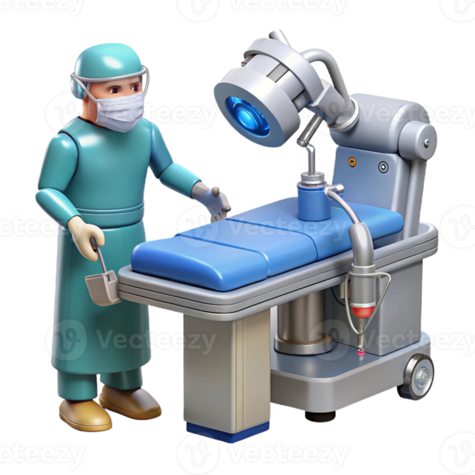 magnificent vintage A robotic surgeon performing a complex operation, sterile operating room lighting, medical illustration, premium png