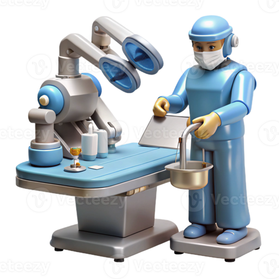 extraordinary rustic A robotic surgeon performing a complex operation, sterile operating room lighting, medical illustration, professional png