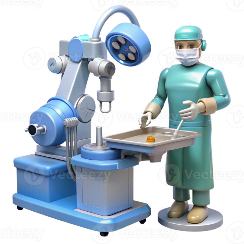 wonderful contemporary A robotic surgeon performing a complex operation, sterile operating room lighting, medical illustration, high resolution png