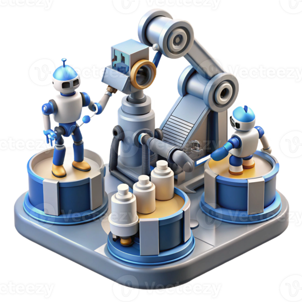 extraordinary rustic A group of robots collaborating on a complex task, industrial lighting, futuristic factory, authentic png