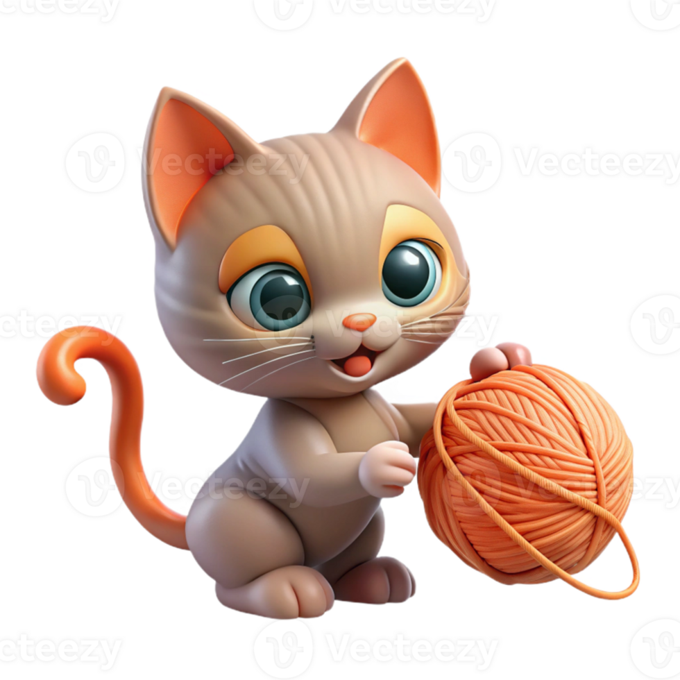 vibrant vintage A playful kitten batting at a ball of yarn, warm indoor lighting, vintage children's book illustration style high quality png