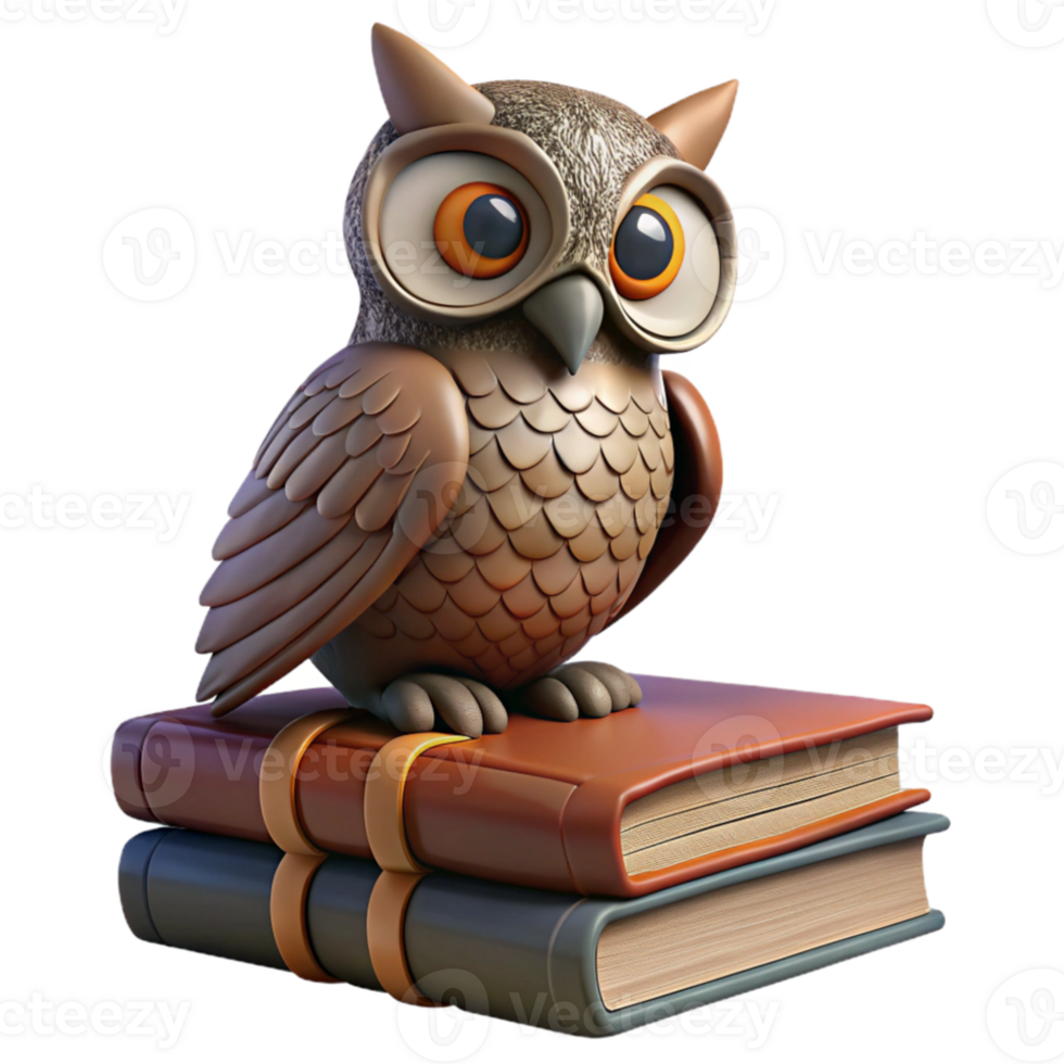 magnificent artistic A wise old owl perched on a stack of ancient books, dimly lit library setting, Rembrandt painting style 4K png