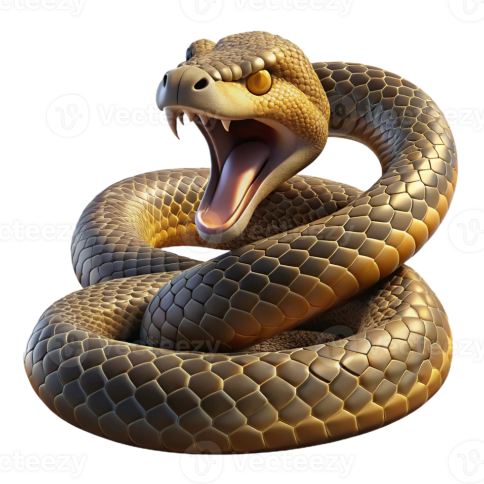 vibrant modern A coiled rattlesnake ready to strike, close-up shot with dramatic lighting, nature documentary style detailed png