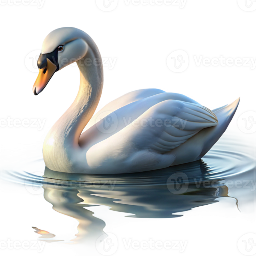 wonderful modern A graceful swan swimming on a tranquil lake, soft morning light, impressionist style 4K png