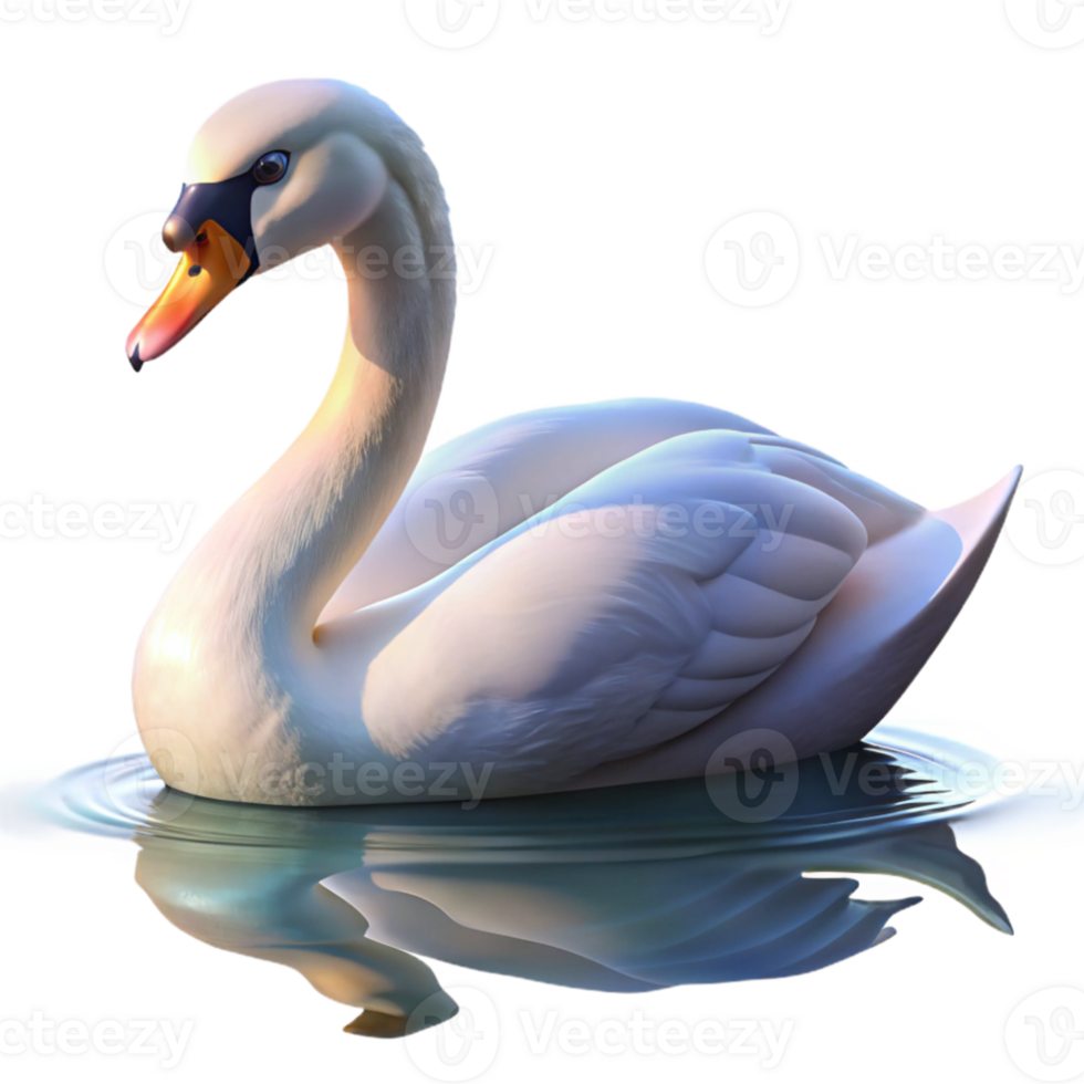 dramatic abstract A graceful swan swimming on a tranquil lake, soft morning light, impressionist style genuine png