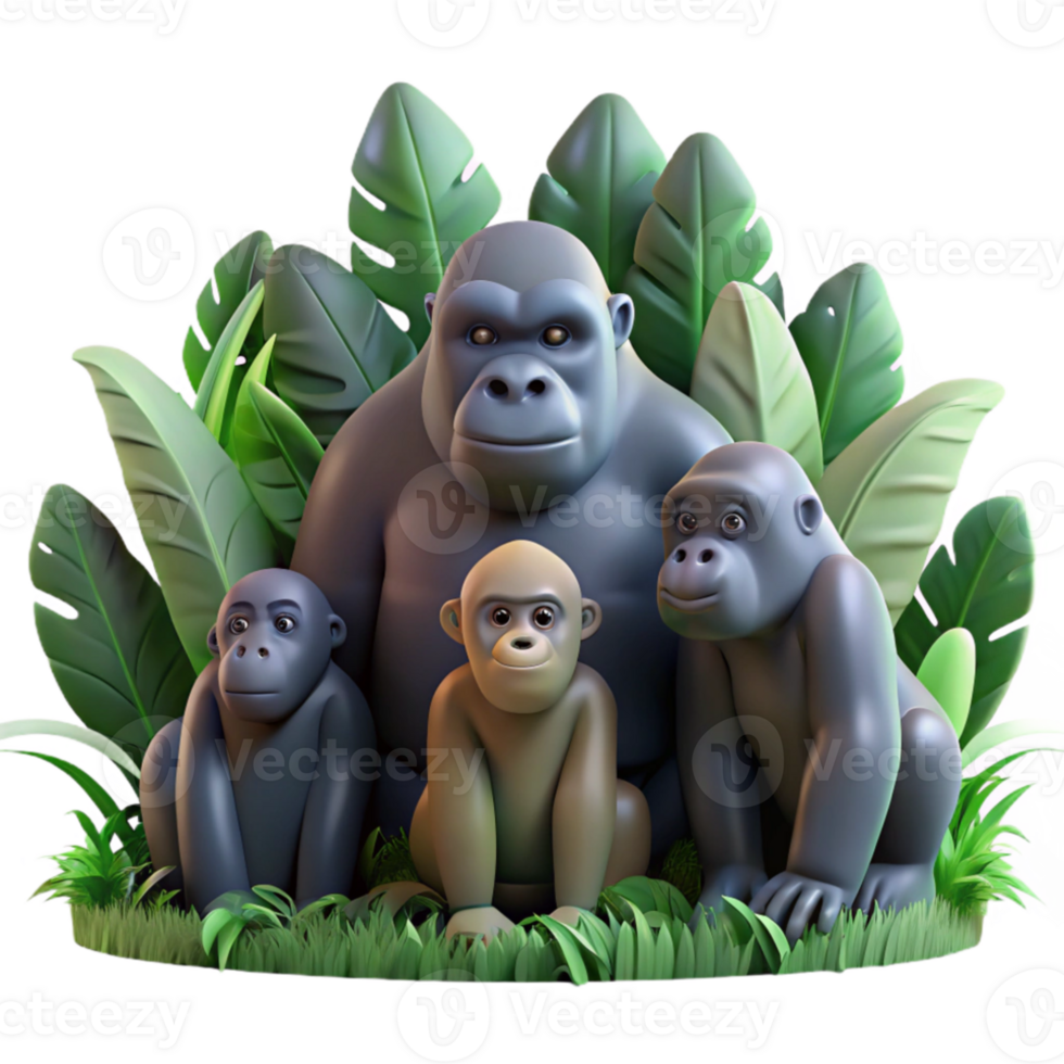 beautiful traditional A family of gorillas in a dense jungle, diffused lighting, nature documentary style premium png