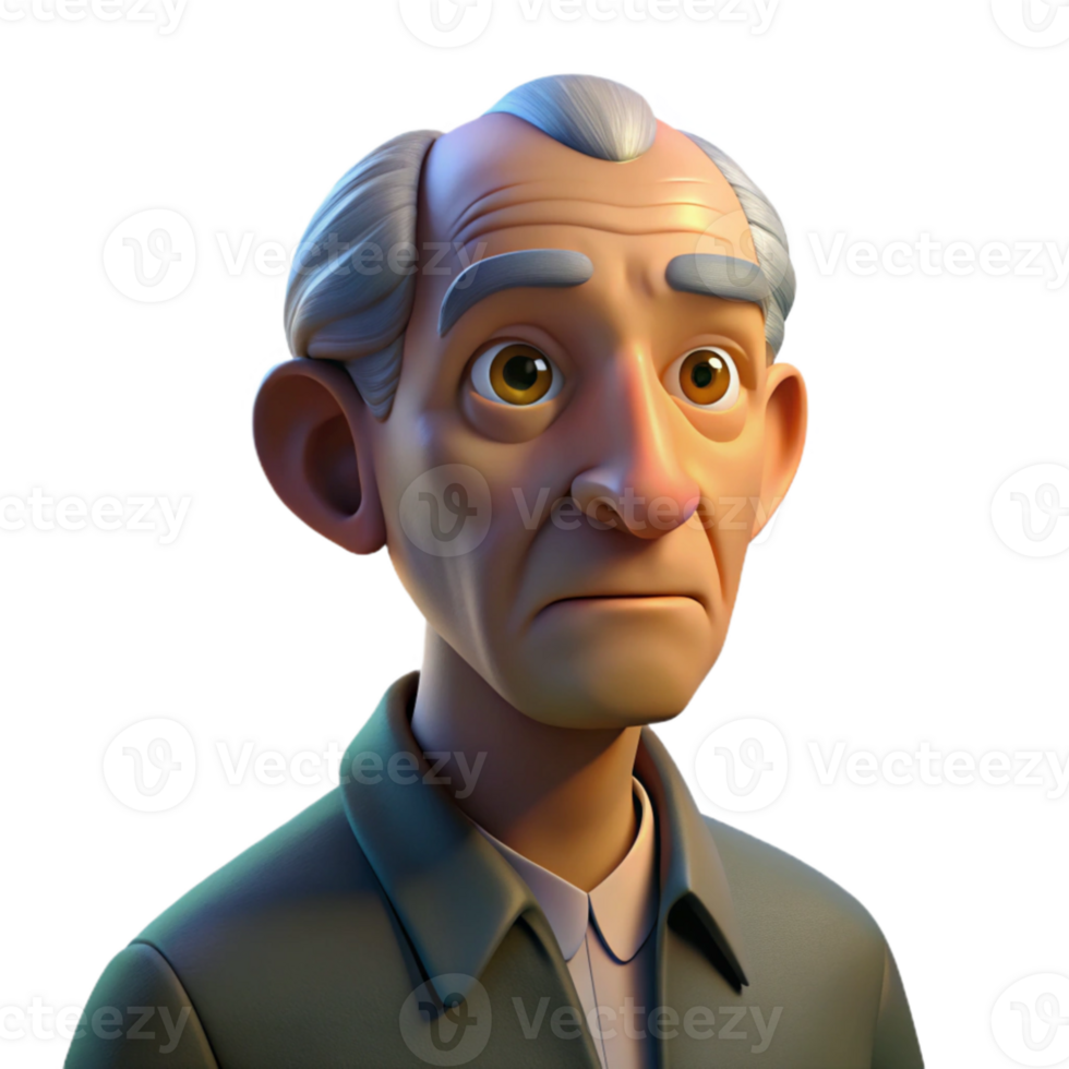 serene modern Portrait of an elderly man with deep wrinkles and a thoughtful expression, illuminated by a single overhead spotlight, in a chiaroscuro style professional png