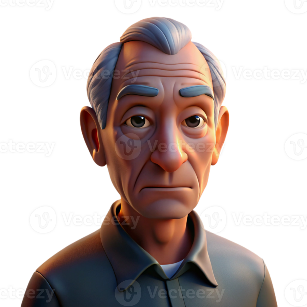 extraordinary contemporary Portrait of an elderly man with deep wrinkles and a thoughtful expression, illuminated by a single overhead spotlight, in a chiaroscuro style 4K png