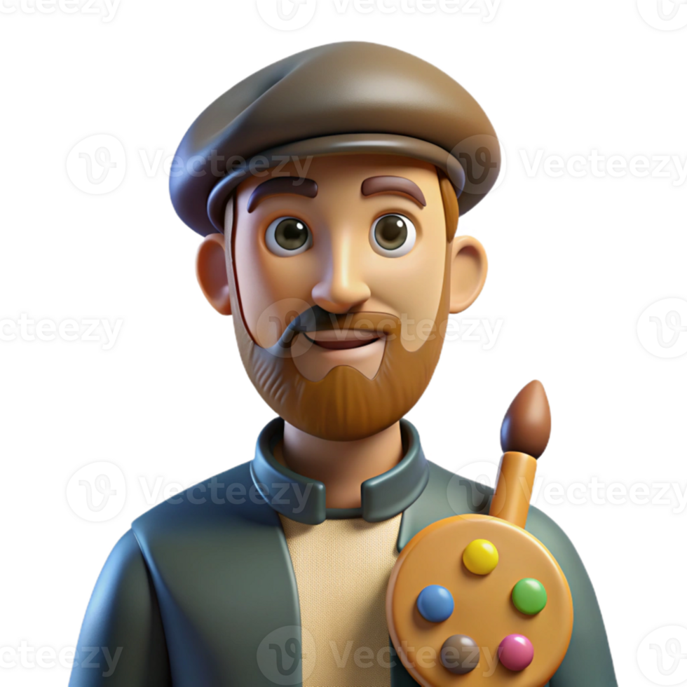 magnificent modern Portrait of a painter with a palette and brush, lit by natural studio light, in a realistic style authentic png