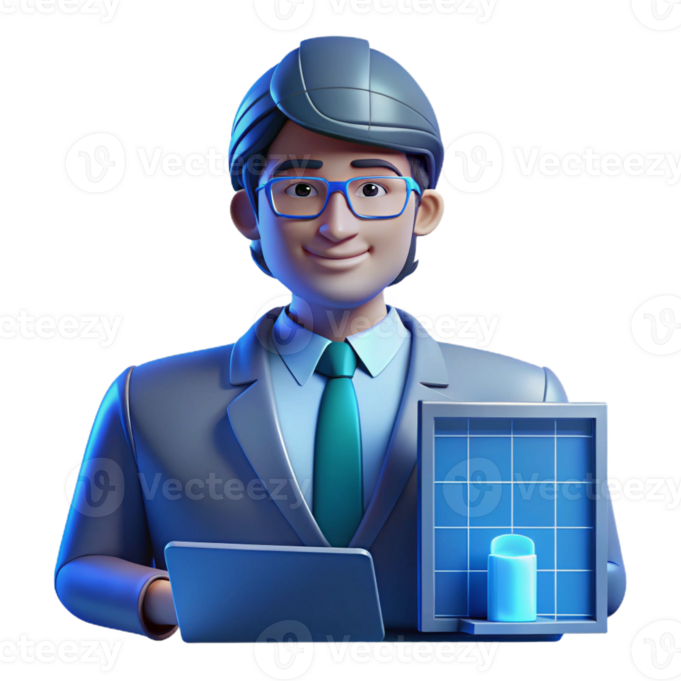 dramatic minimalist Portrait of an architect with blueprints, lit by the cool light of a computer screen, in a minimalist style genuine png