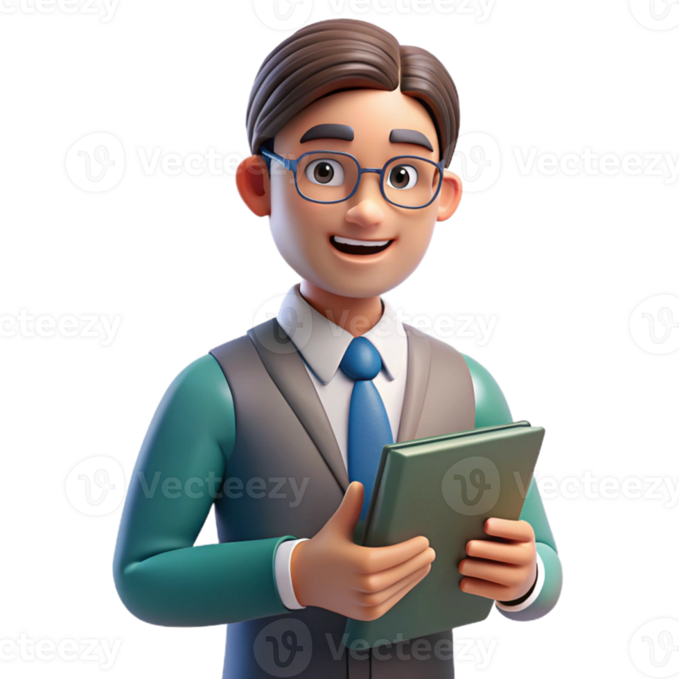 wonderful creative Portrait of a teacher with a book, lit by warm classroom lighting, in a painterly style high resolution png