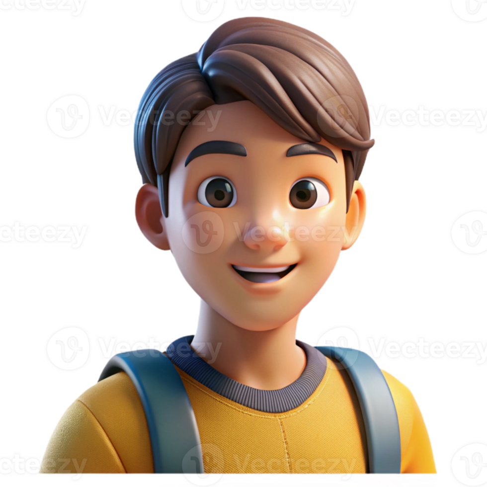 stunning traditional Portrait of a student with a backpack, lit by the bright sunshine of a schoolyard, in a youthful style high quality png