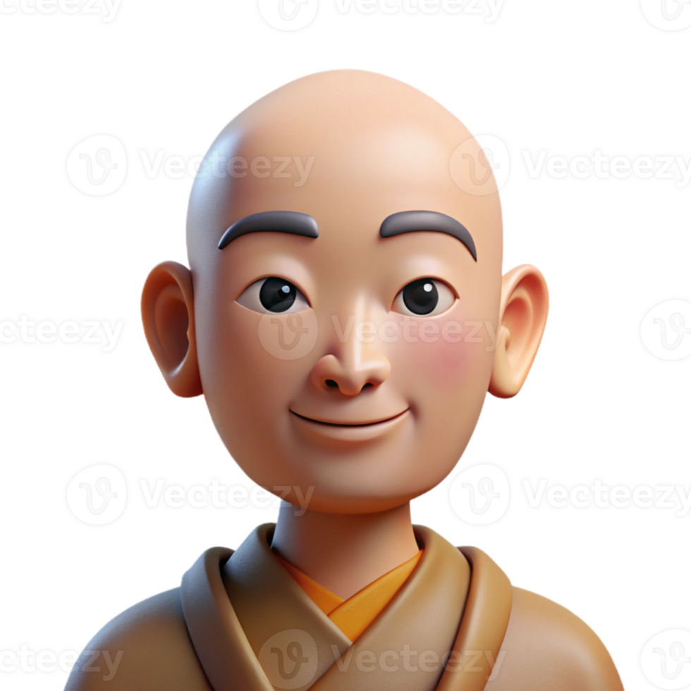 magnificent creative Portrait of a serene monk with a shaved head and a peaceful expression, soft natural light, minimalist style original png