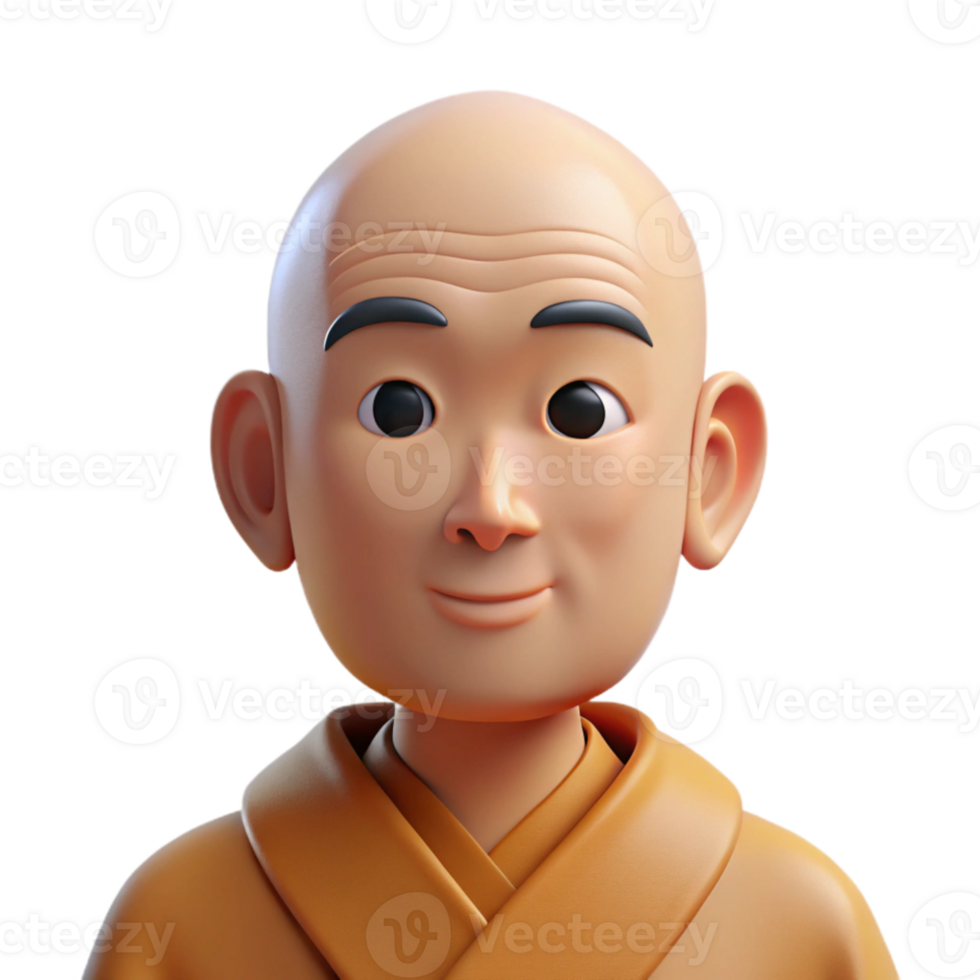vibrant rustic Portrait of a serene monk with a shaved head and a peaceful expression, soft natural light, minimalist style detailed png