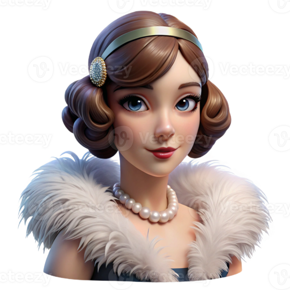 vibrant modern Portrait of a glamorous flapper girl with bobbed hair and a feather boa, Art Deco lighting, vintage photography style original png