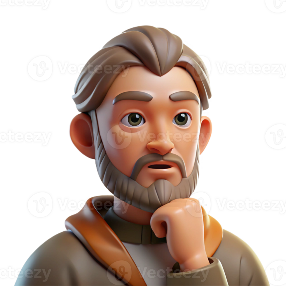 extraordinary artistic Portrait of a contemplative philosopher with a thoughtful expression, soft window light, classical painting style authentic png