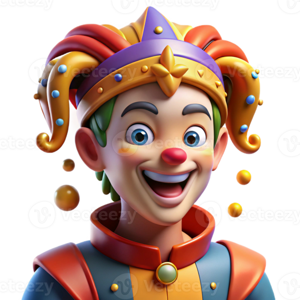 wonderful rustic Portrait of a charming jester with colorful makeup and a playful expression, bright carnival light, theatrical portrait style exclusive png