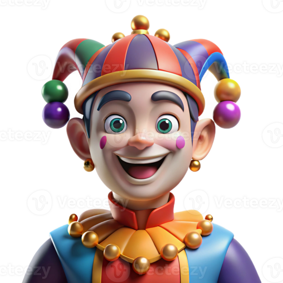 impressive abstract Portrait of a charming jester with colorful makeup and a playful expression, bright carnival light, theatrical portrait style high resolution png