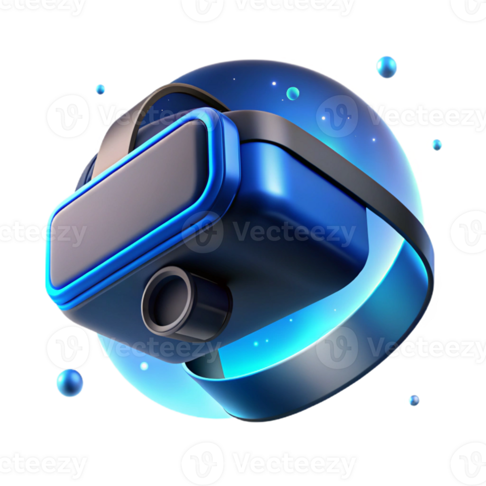 elegant vintage A futuristic VR headset with sleek lines and glowing blue accents, floating in space, illuminated by a dramatic, chiaroscuro lighting style, in a product design style original png