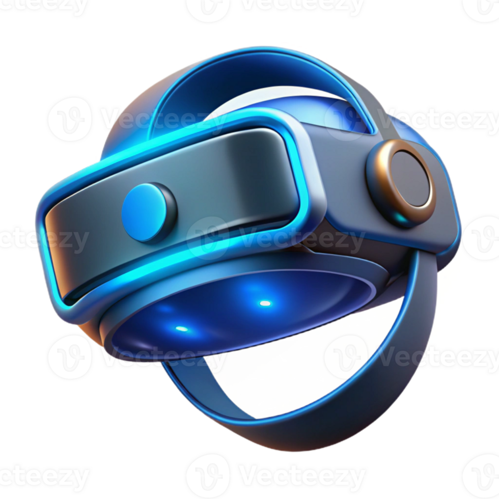 magnificent abstract A futuristic VR headset with sleek lines and glowing blue accents, floating in space, illuminated by a dramatic, chiaroscuro lighting style, in a product design style professional png