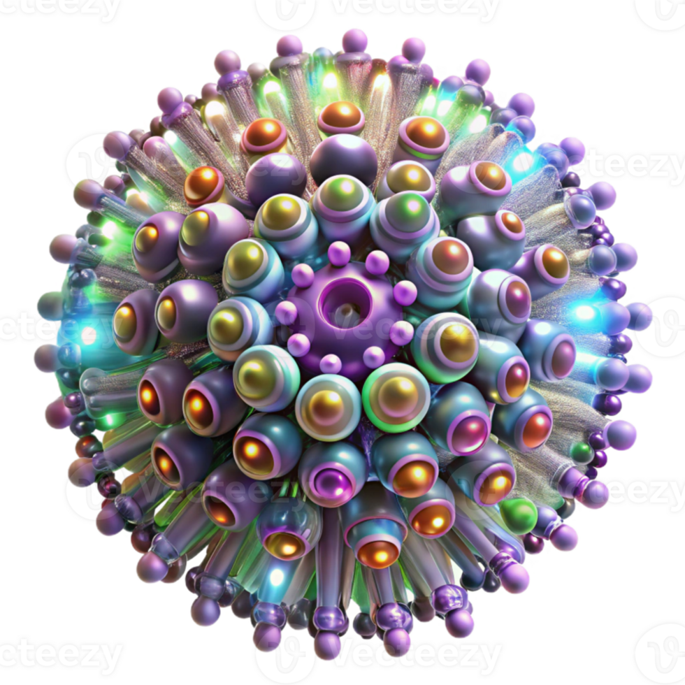 extraordinary creative A swarm of nanobots forming a complex, swirling pattern, illuminated by multicolored, pulsating lights, in a microscopic, scientific visualization style exclusive png