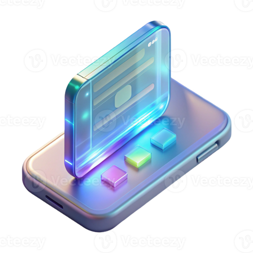 magnificent modern A futuristic, transparent smartphone displaying holographic information, illuminated by a soft, ambient light, in a minimalist, product design style professional png