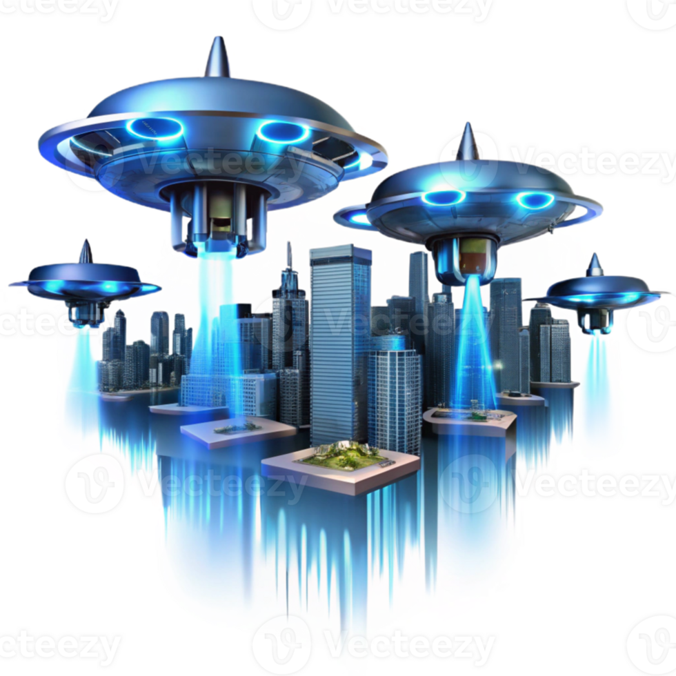 beautiful abstract A group of drones flying in formation, creating light trails in the night sky, illuminated by their own lights and city lights below, in a futuristic urban style detailed png