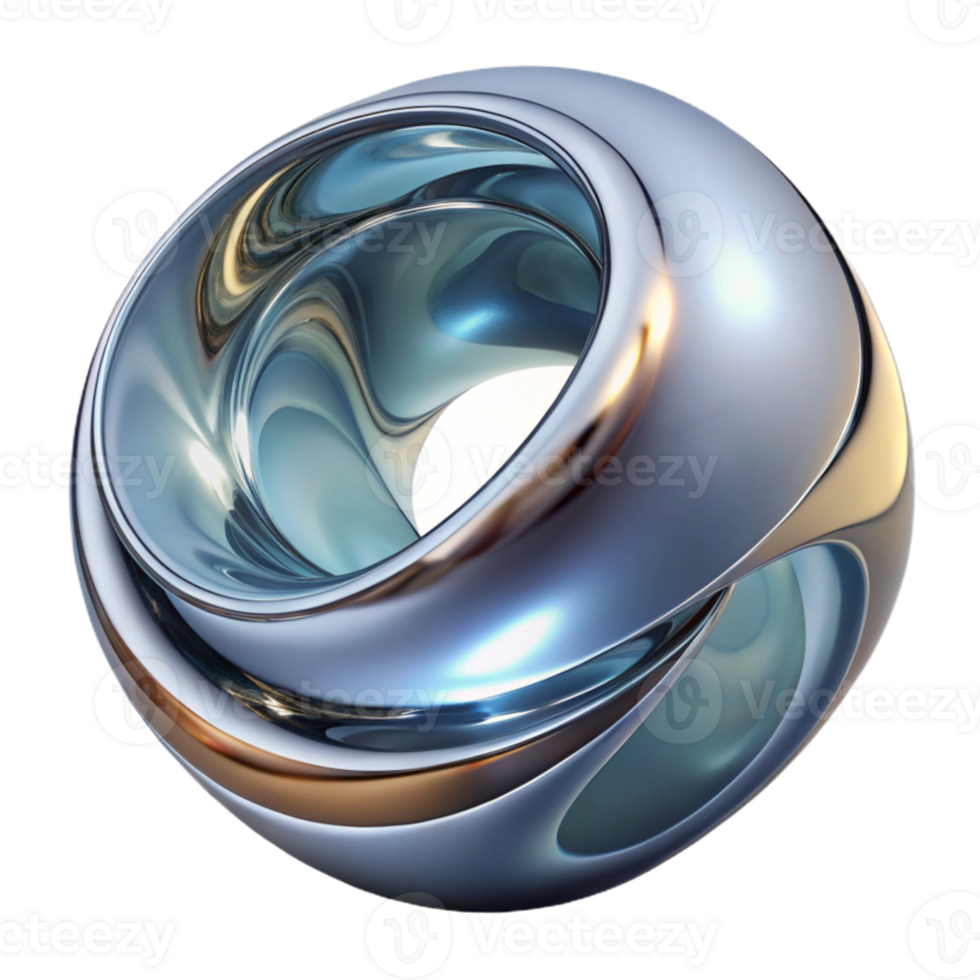 elegant modern A fluid, morphing sculpture of chrome and glass, with realistic reflections and refractions, under a cool, ambient light authentic png