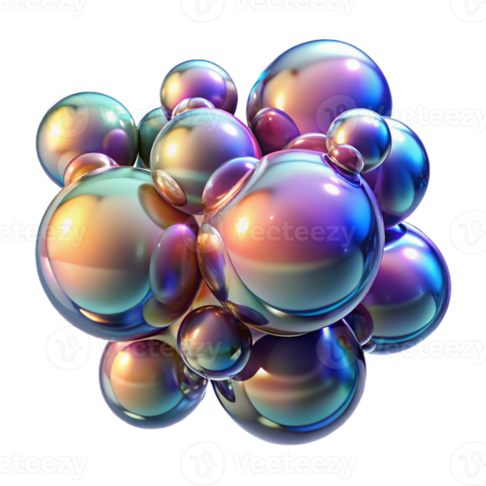 beautiful artistic A cluster of iridescent bubbles, floating in zero gravity, with realistic reflections and refractions, under a bright, studio light professional png