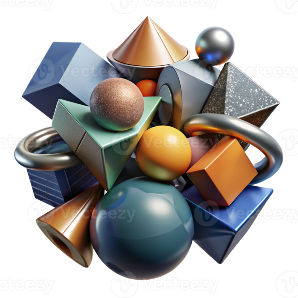 elegant abstract A chaotic jumble of geometric shapes, with a variety of textures and materials, under a dramatic, chiaroscuro lighting high quality png