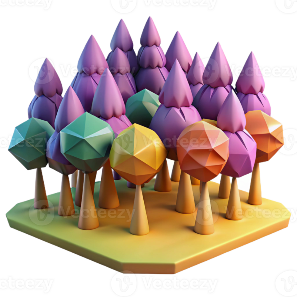 impressive artistic A field of stylized, geometric trees, with bold, contrasting colors and a graphic design aesthetic detailed png