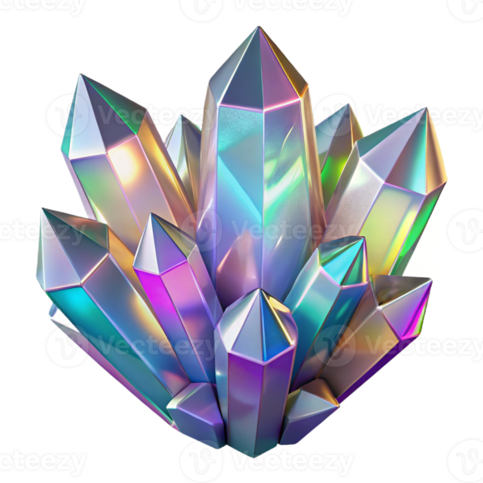 wonderful abstract A cluster of iridescent crystals, with intricate facets and realistic refractions, under a bright, sparkling light original png