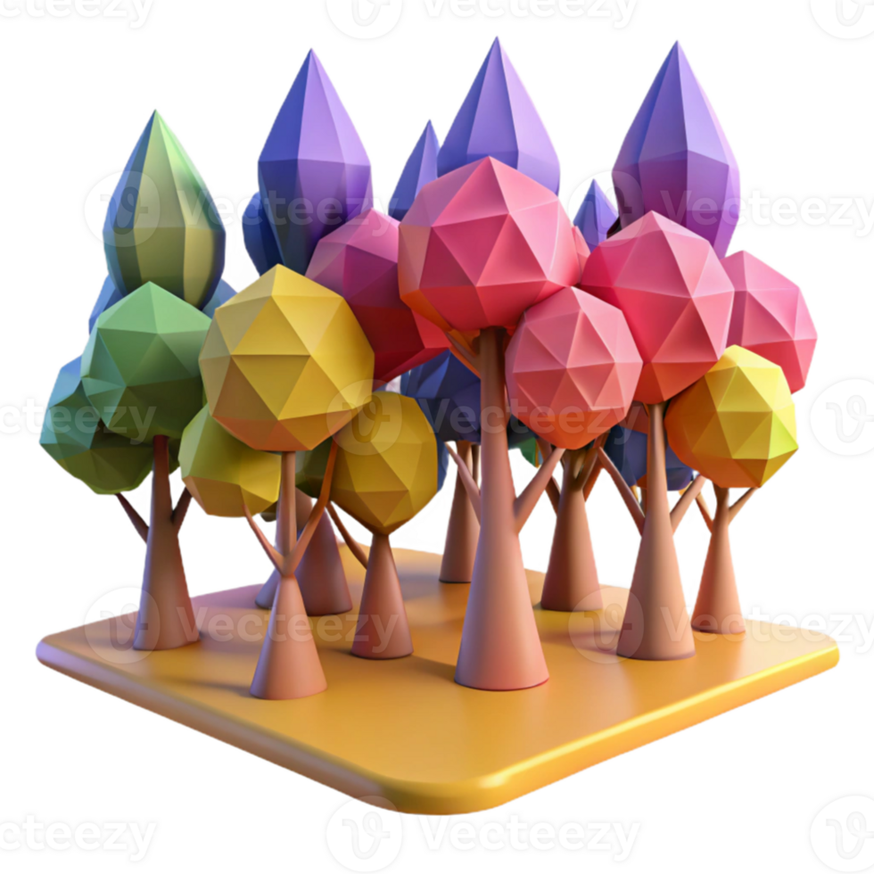 wonderful contemporary A field of stylized, geometric trees, with bold, contrasting colors and a graphic design aesthetic professional png