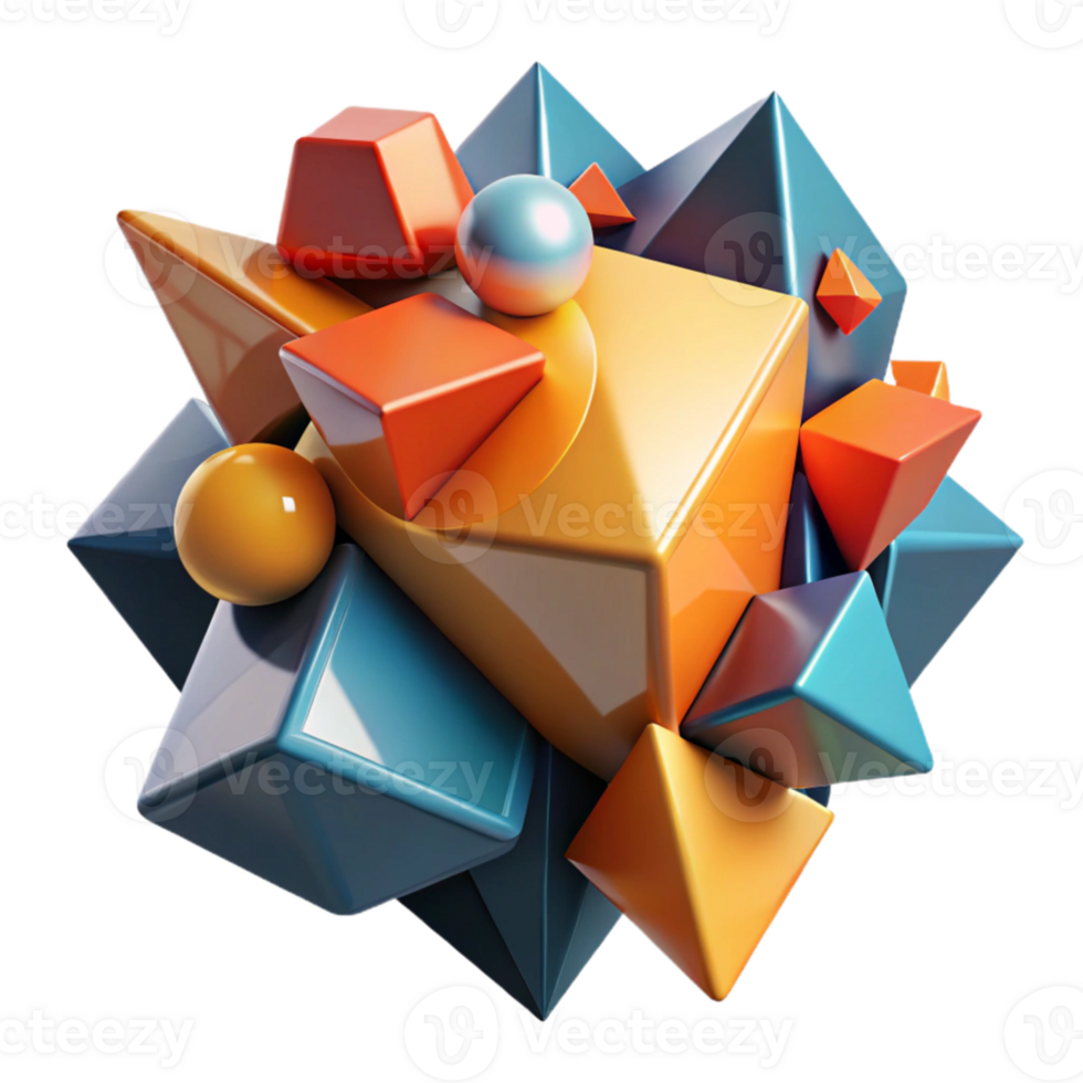wonderful creative A dynamic composition of fragmented, geometric shapes, in a bold, contrasting color palette, illuminated by a harsh, directional light, cubist style detailed png