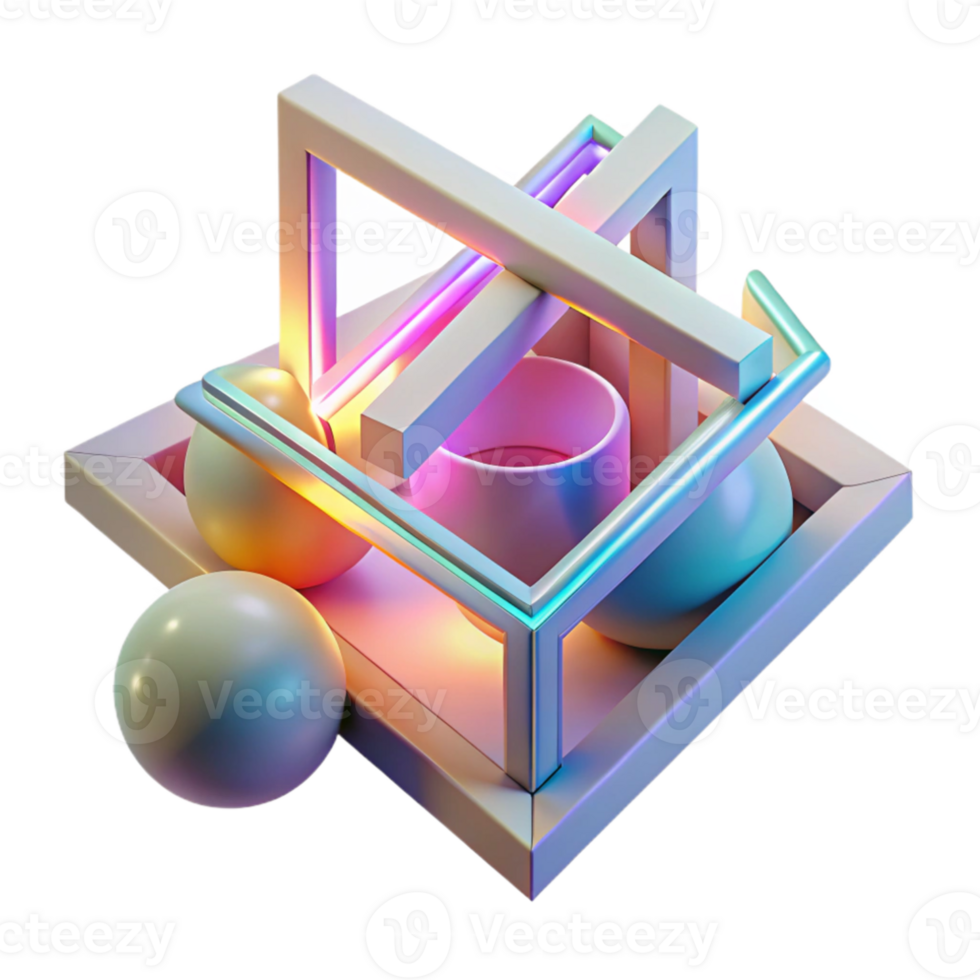 vibrant minimalist A dynamic composition of intersecting lines and geometric shapes, in a minimalist, Bauhaus style, illuminated by a soft, neon light premium png