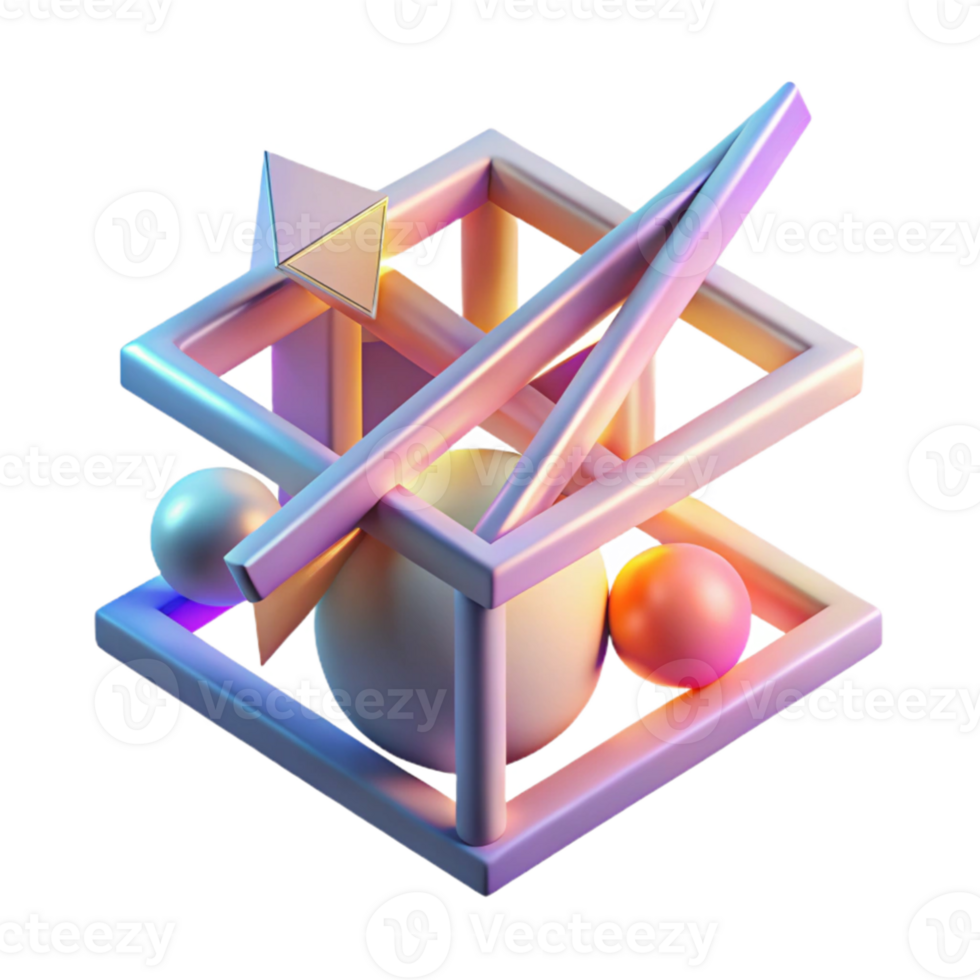 dramatic artistic A dynamic composition of intersecting lines and geometric shapes, in a minimalist, Bauhaus style, illuminated by a soft, neon light professional png