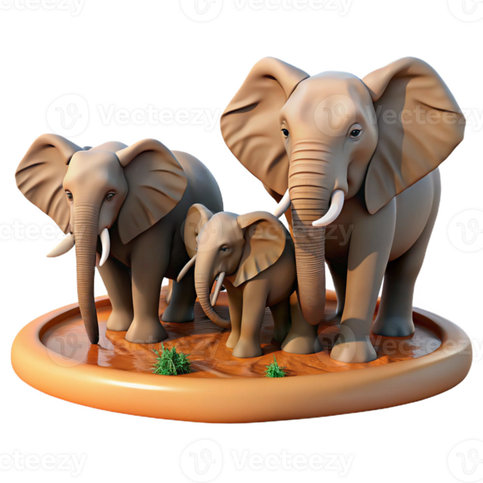 wonderful minimalist A family of elephants bathing in a muddy waterhole, warm afternoon sunlight, photorealistic style authentic png