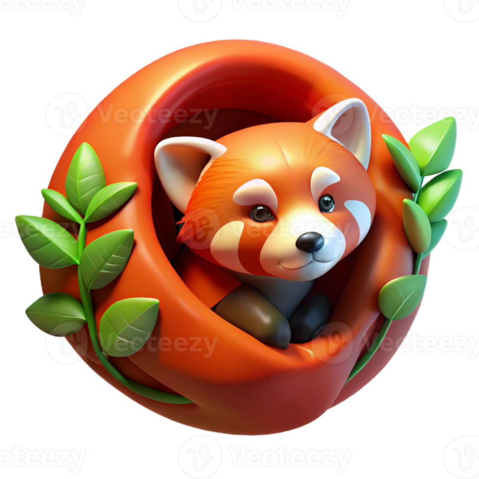 impressive contemporary A red panda curled up in a tree hollow, warm sunlight filtering through leaves, realistic painting style exclusive png