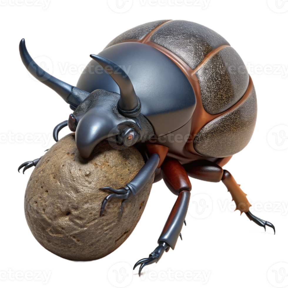 extraordinary vintage A rhinoceros beetle pushing a ball of dung, close-up macro photography, natural lighting exclusive png