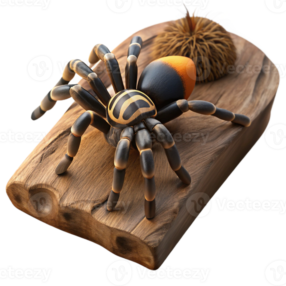 wonderful rustic A tarantula crawling on a piece of bark, dramatic lighting, macro photography exclusive png