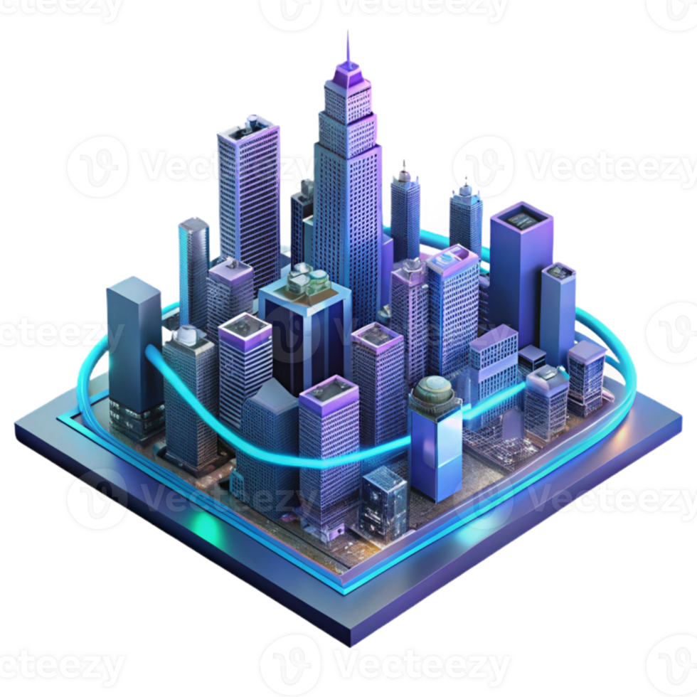 elegant abstract A futuristic cityscape built on interconnected circuit boards, towering skyscrapers emitting neon light trails, cyberpunk style with a high-angle perspective 4K png