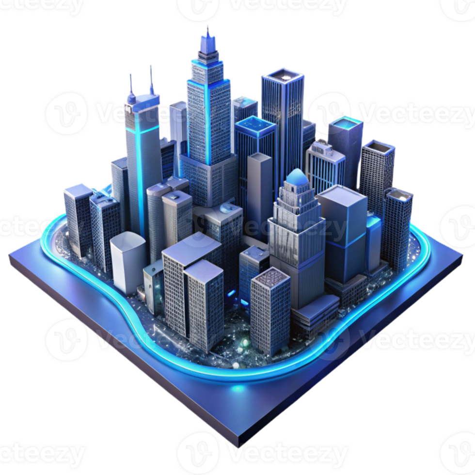 elegant artistic A futuristic cityscape built on interconnected circuit boards, towering skyscrapers emitting neon light trails, cyberpunk style with a high-angle perspective high quality png