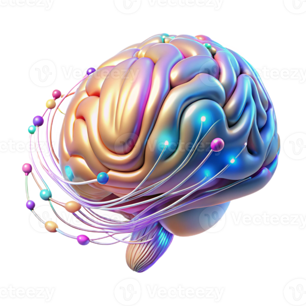 extraordinary traditional A holographic projection of a human brain, pulsing with colorful neural activity, data streams flowing around it, futuristic and abstract style professional png