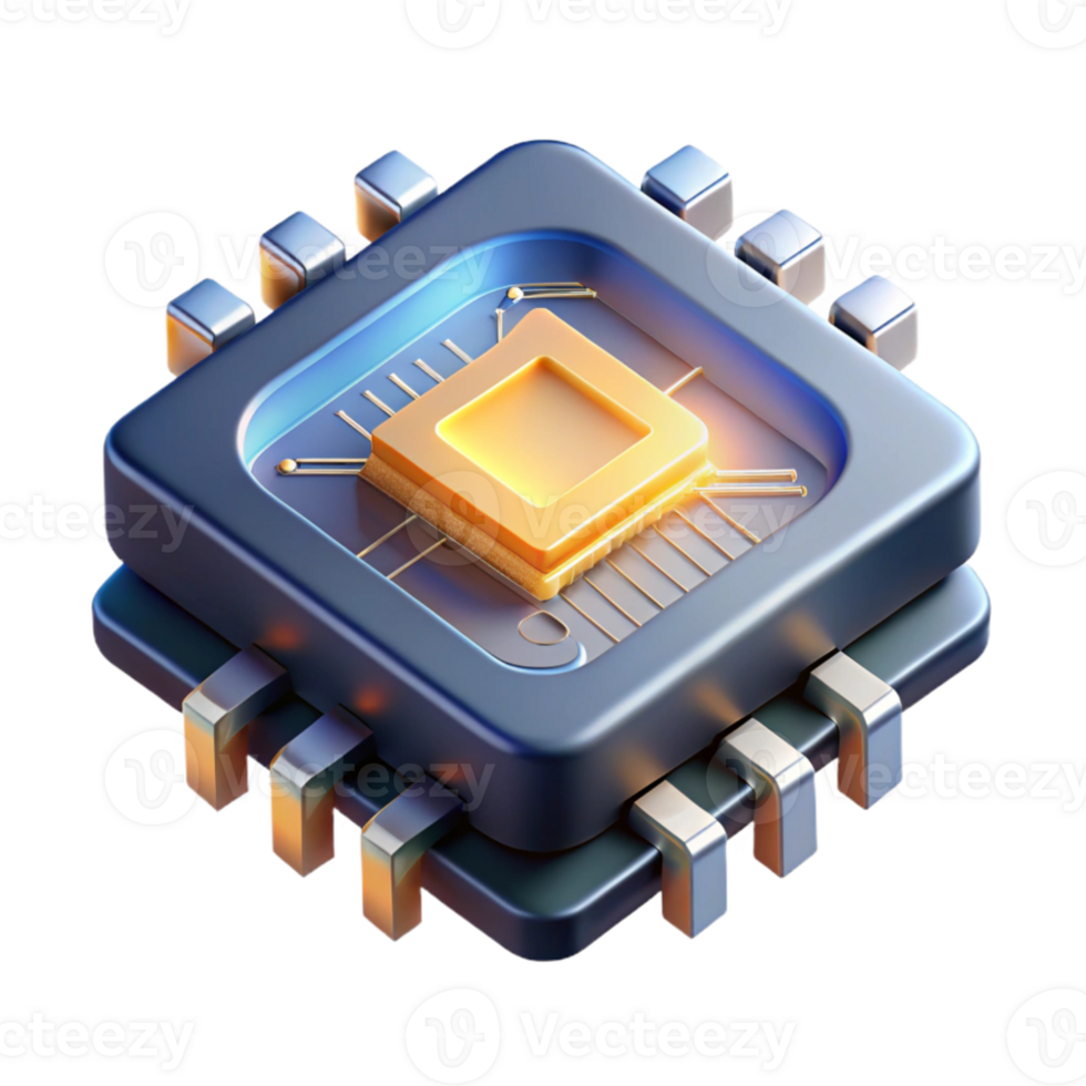 extraordinary minimalist A single, glowing microchip, intricate circuits and transistors visible, illuminated by a scanning electron microscope, technical and detailed style authentic png
