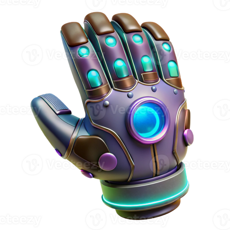 vibrant classic A futuristic data glove, emitting holographic displays, intricate sensors and wiring visible, cyberpunk style with neon accents exclusive png