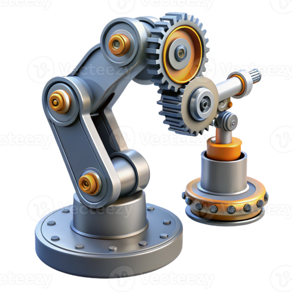 dramatic contemporary A robotic arm assembling a complex nanomachine, intricate gears and robotic components visible, industrial and technical style premium png